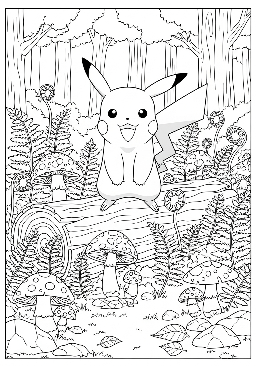 Pikachu Coloring Pages 20 Pikachu in nature forest coloring page