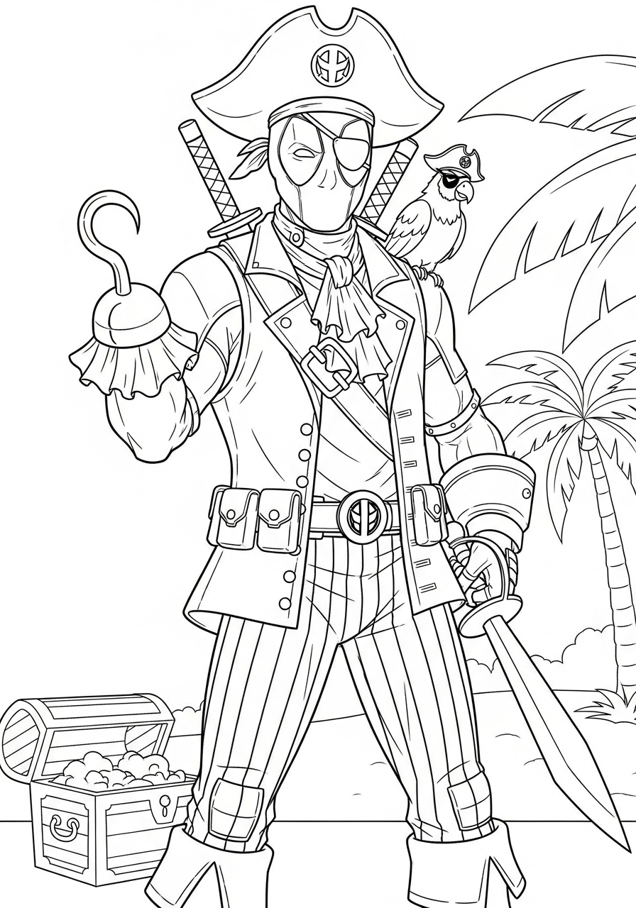 Deadpool Coloring Pages 38 Pirate Deadpool with hook hand coloring page