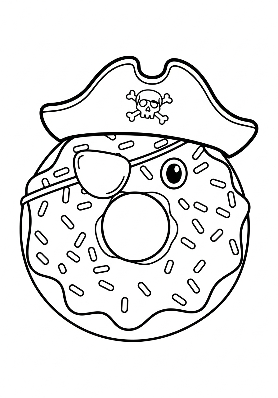Donut Coloring Pages 28 Pirate donut with hat and eyepatch coloring page