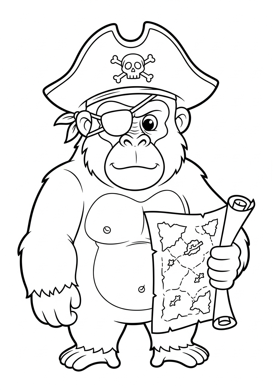 Gorilla Coloring Pages 21 Pirate gorilla with treasure map coloring page