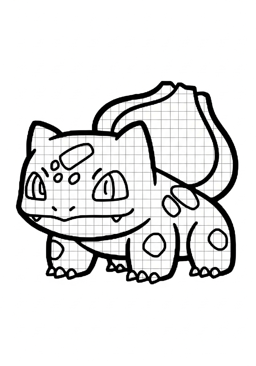 Pixel art 8-bit Bulbasaur coloring page