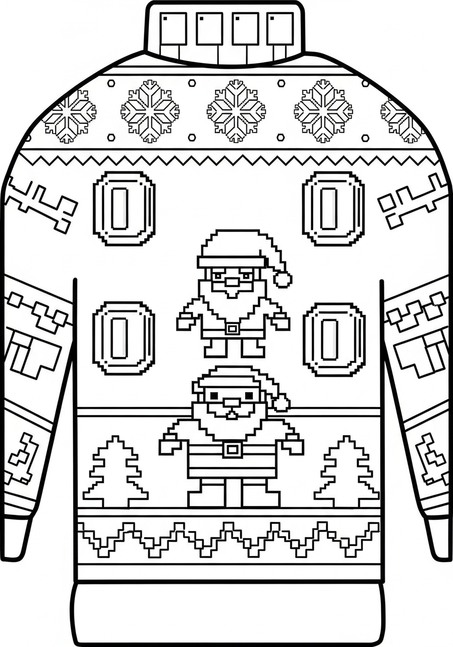 Pixel art ugly Christmas sweater coloring page