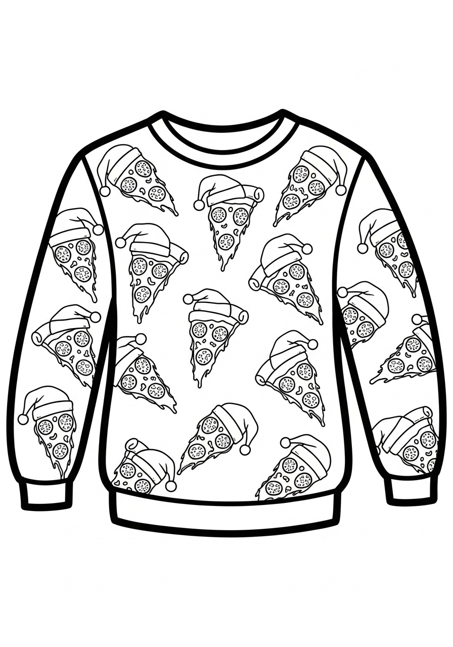 Ugly Christmas Sweater Coloring Pages 19 Pizza slice ugly Christmas sweater coloring page