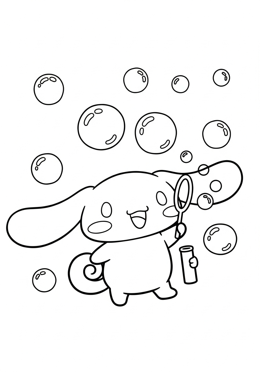 Cinnamoroll Coloring Pages 27 Playful Cinnamoroll blowing bubbles coloring page