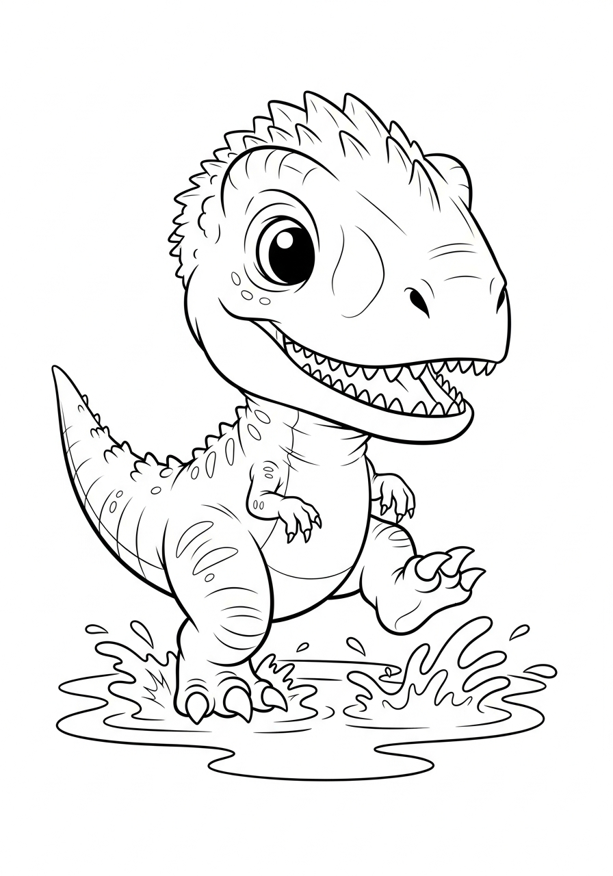 Indominus Rex Coloring Pages 23 Playful Indominus Rex stomping puddle coloring page