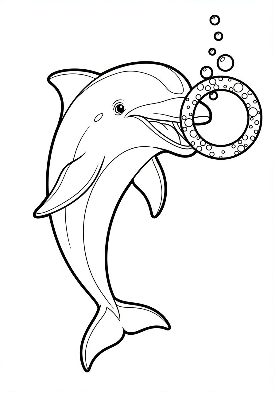 Dolphin Coloring Pages 27 Playful dolphin blowing bubble ring coloring page