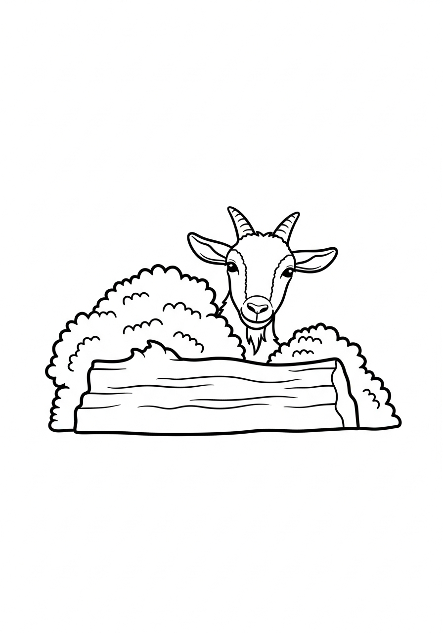 Playful goat peeking behind tree coloring page