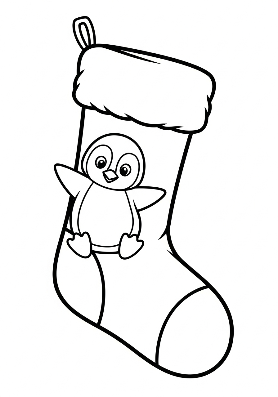 Playful penguin sliding on Christmas Stocking coloring page