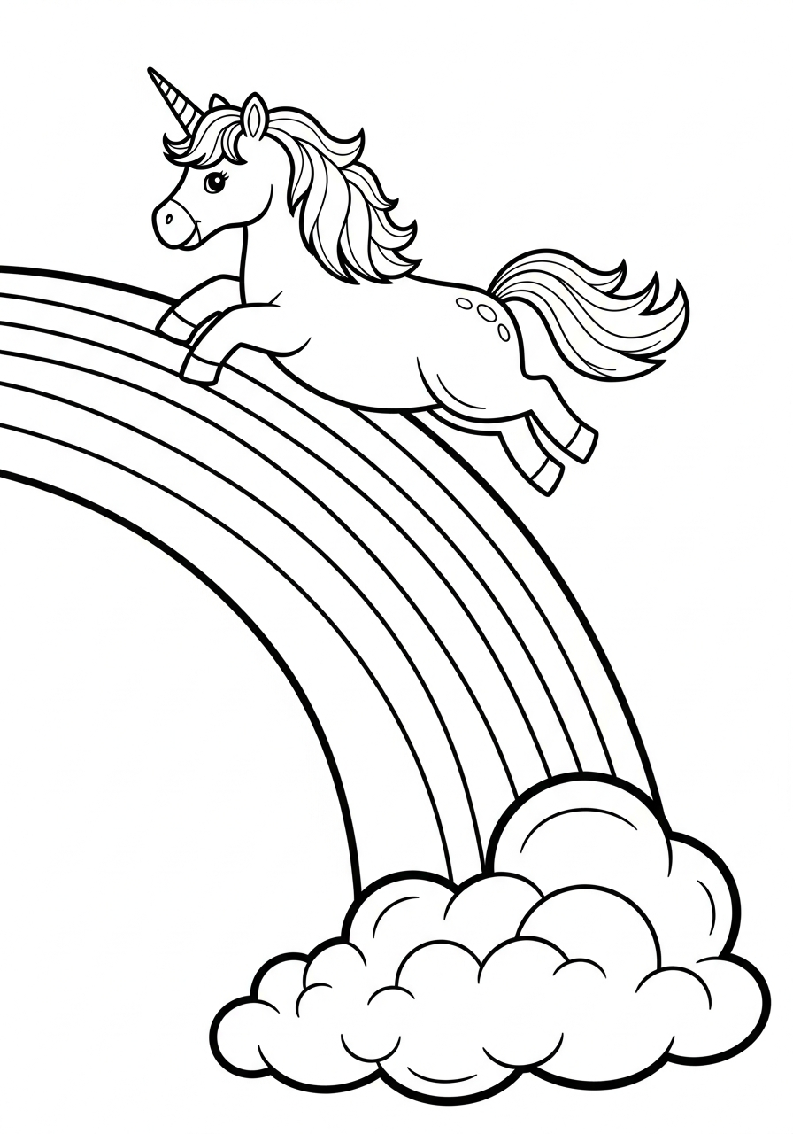 Unicorn Coloring Pages 14 Playful unicorn sliding down rainbow coloring page
