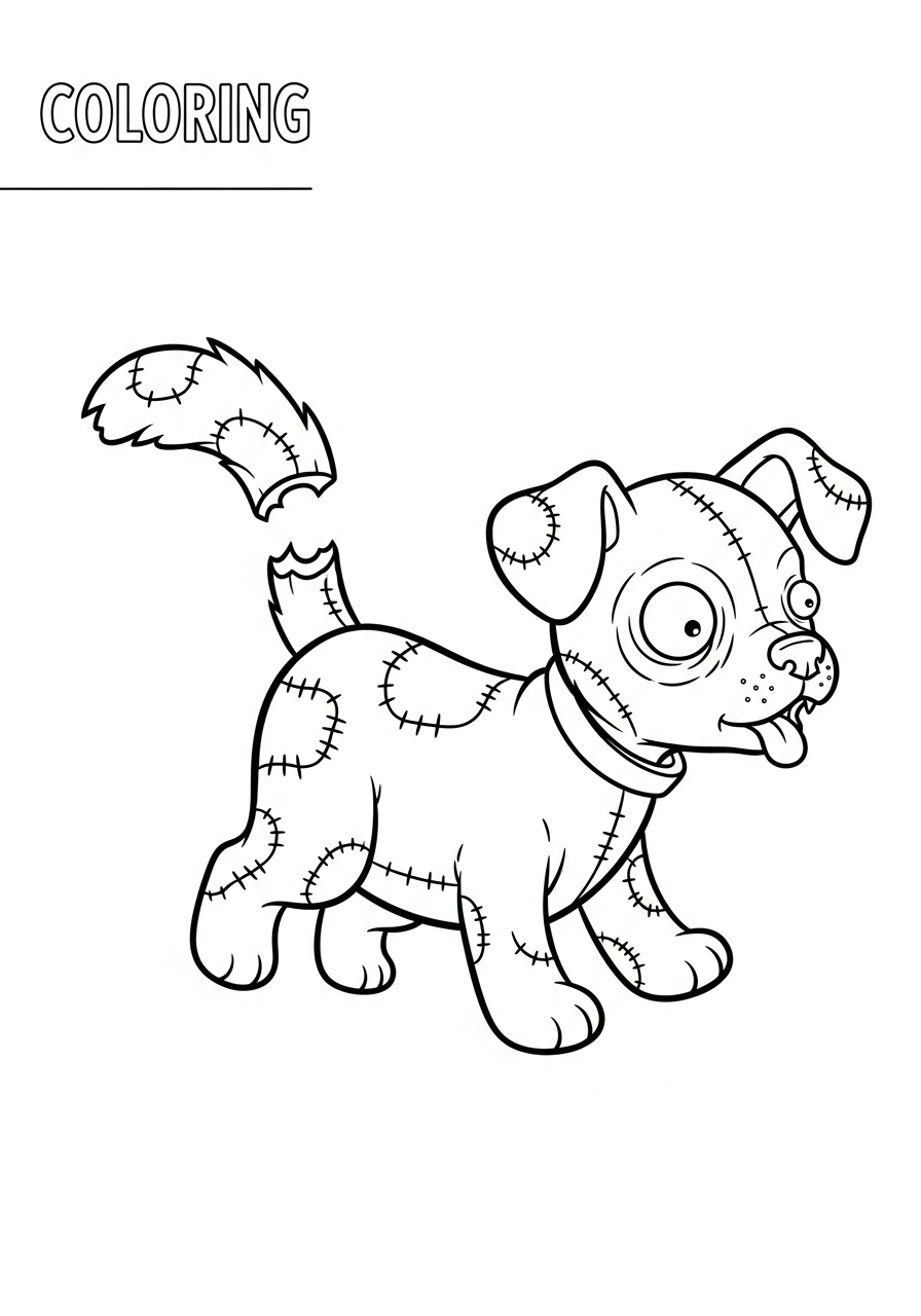 Zombie Coloring Pages 21 Playful zombie puppy chasing tail coloring page