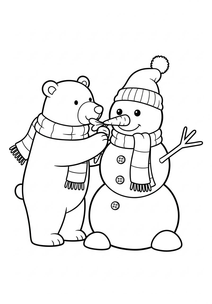 Polar Bear Coloring Pages 12 Polar bear building a snowman coloring page
