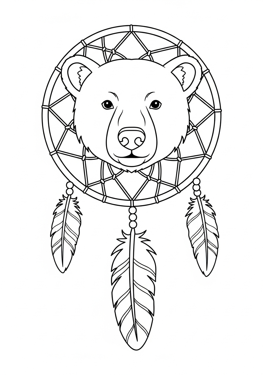 Polar Bear Coloring Pages 13 Polar bear dreamcatcher with feathers coloring page
