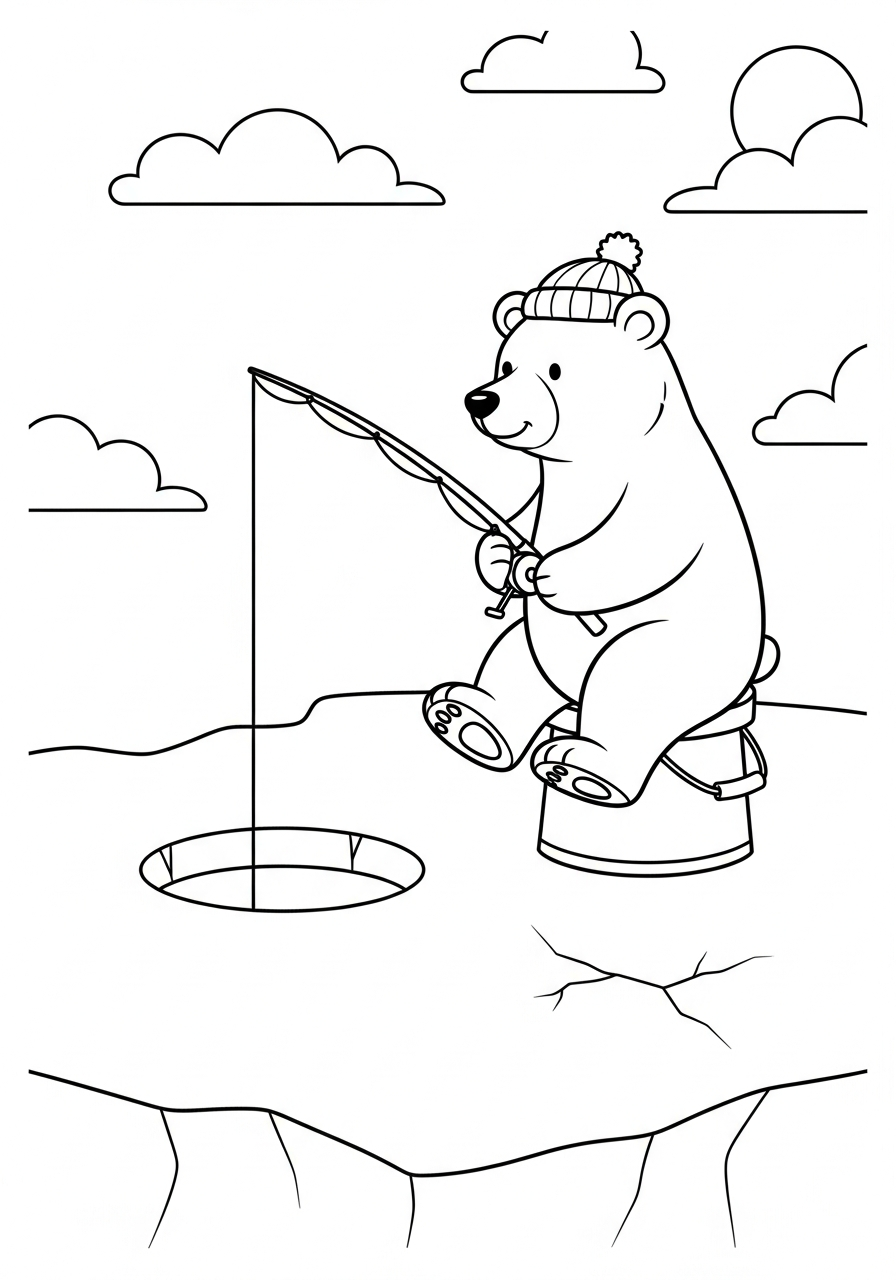 Polar Bear Coloring Pages 14 Polar bear fishing on ice coloring page