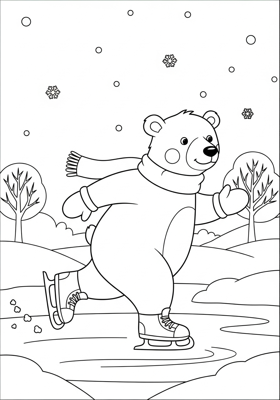 Polar Bear Coloring Pages 16 Polar bear ice skating fun coloring page