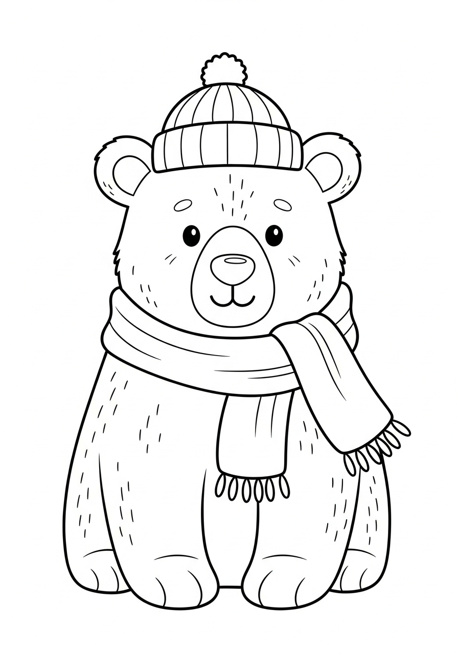 Polar Bear Coloring Pages 24 Polar bear wearing winter scarf coloring page
