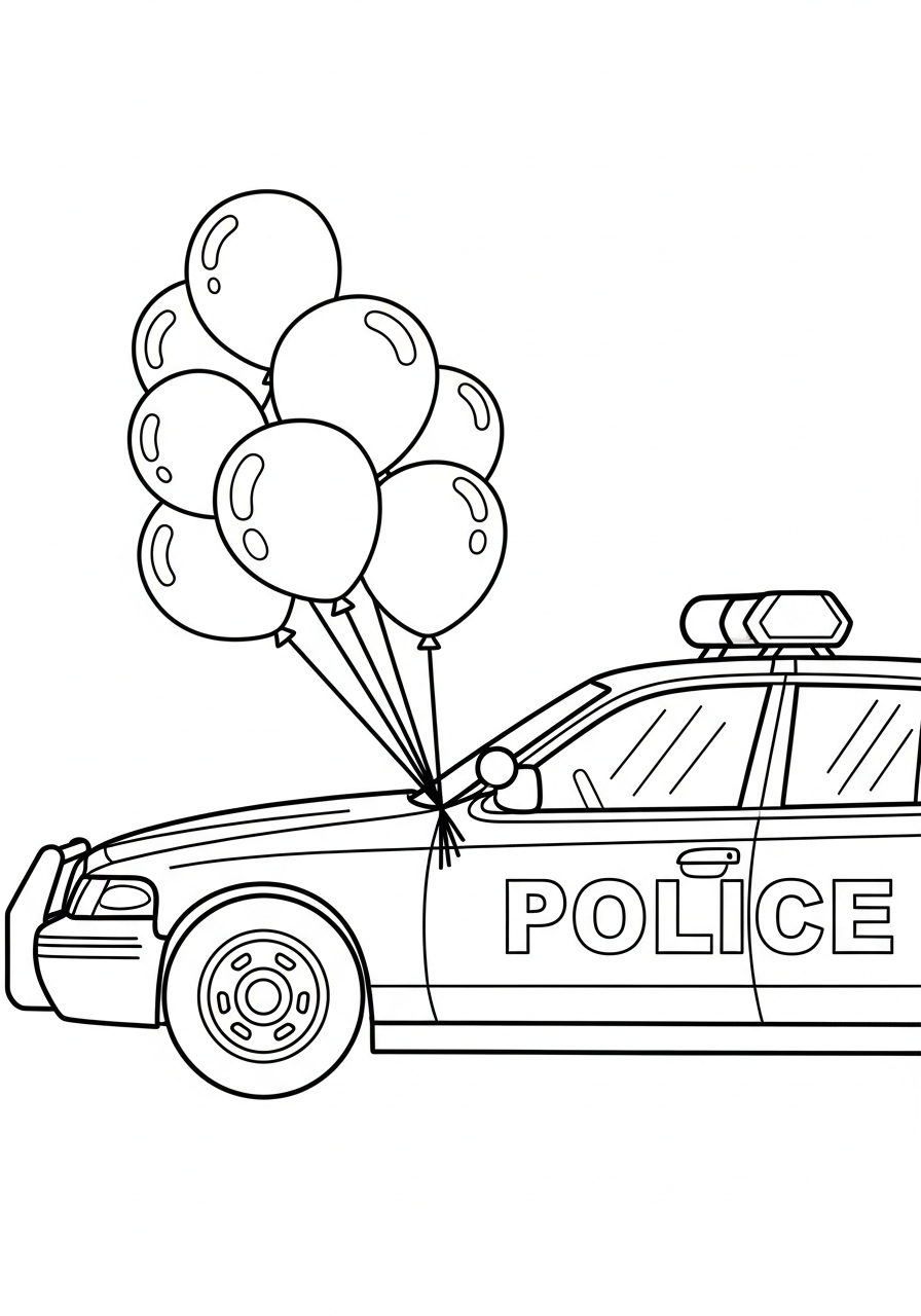 Police Car Coloring Pages 22 Police car with balloons attached coloring page