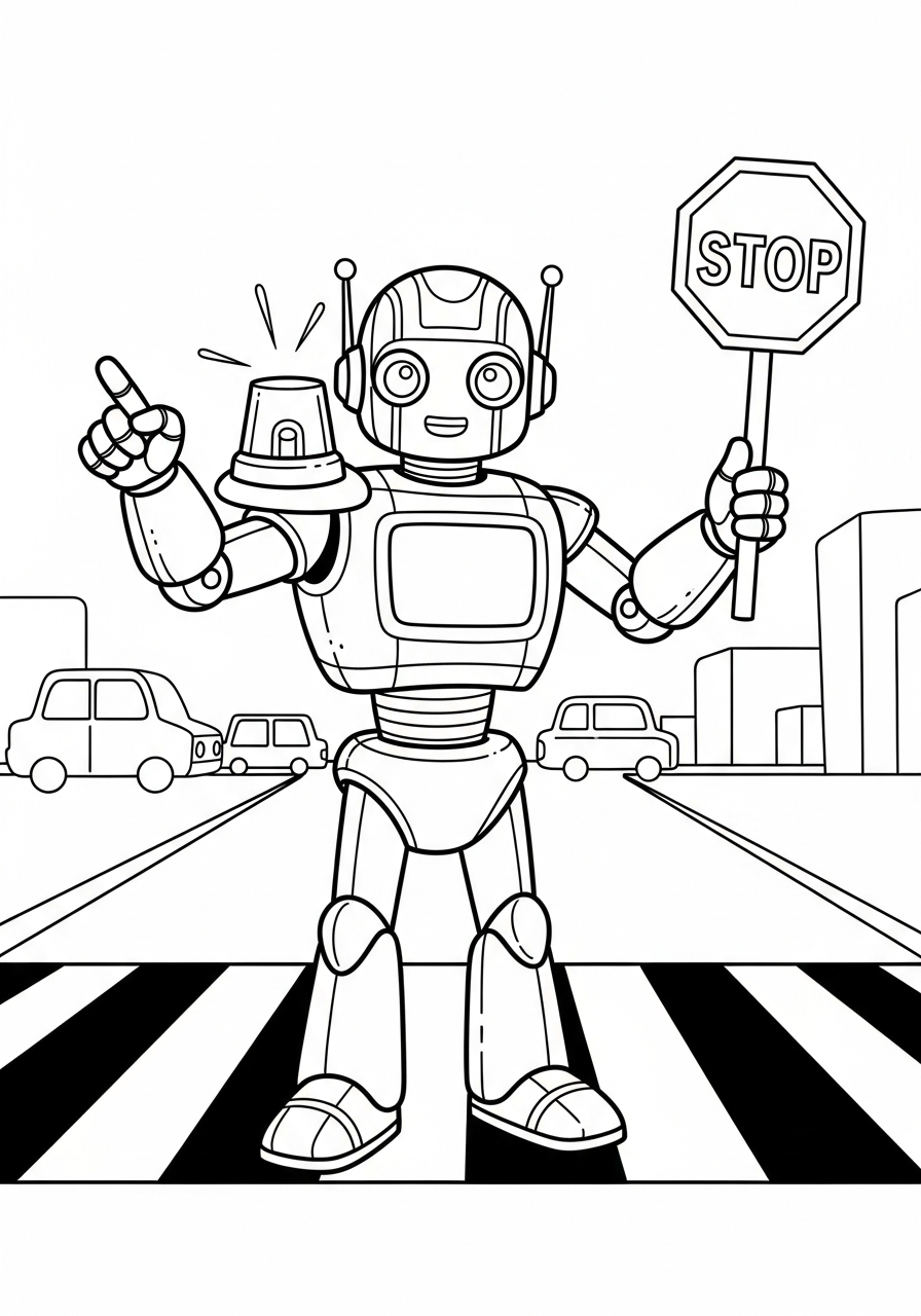 Robot Coloring Pages 27 Police robot directing traffic coloring page