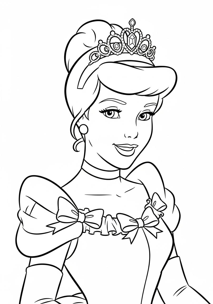 Portrait of Cinderella in ballgown coloring page