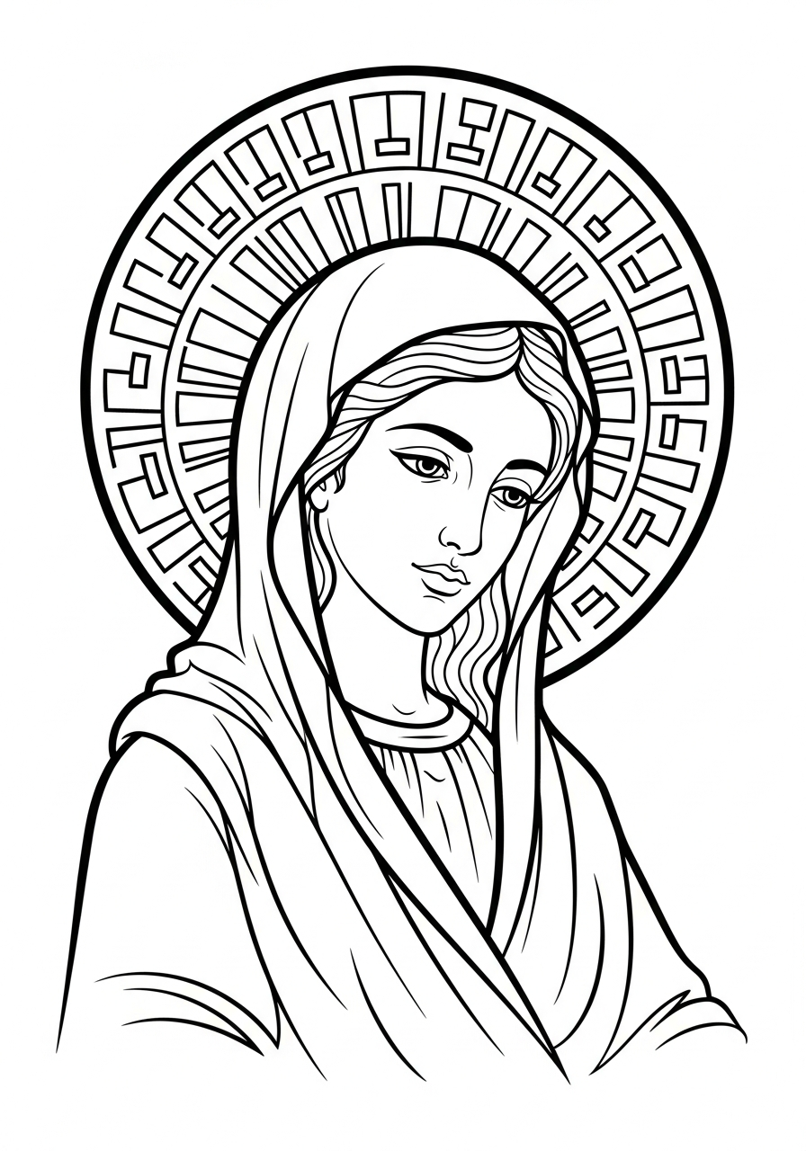 Portrait of Mary with halo coloring page