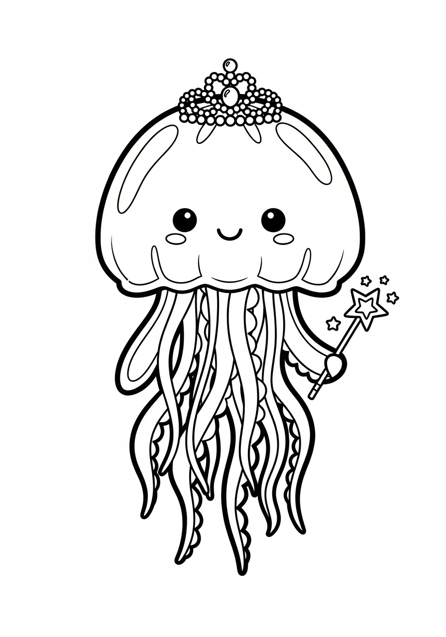 Jellyfish Coloring Pages 21 Princess jellyfish wearing tiara coloring page