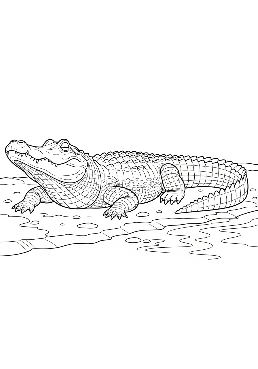 Alligator Coloring Pages 29 Realistic alligator basking on mud coloring page