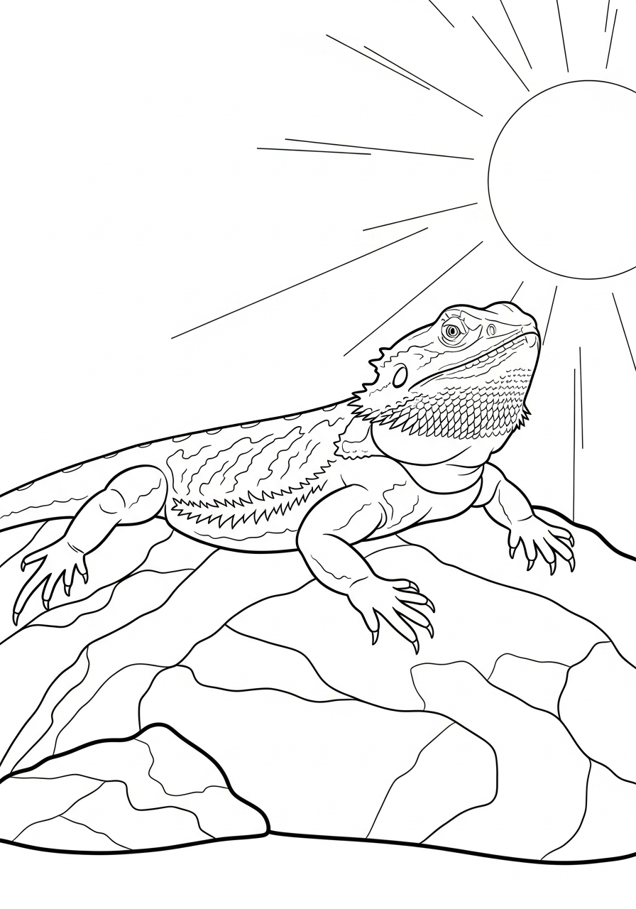 Bearded Dragon Coloring Pages 30 Realistic basking Bearded Dragon coloring page