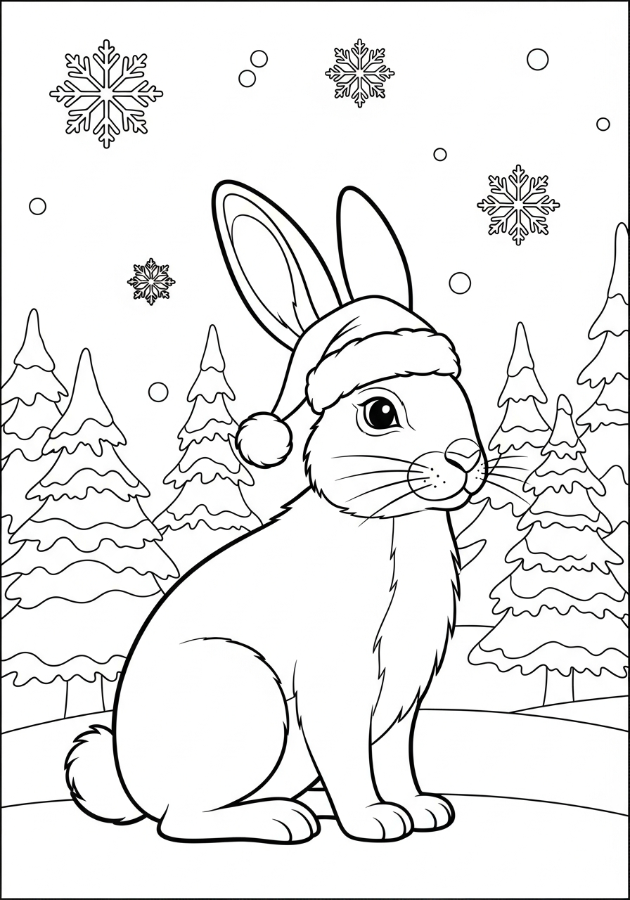 Christmas Bunny Coloring Pages 20 Realistic forest Christmas Bunny coloring page