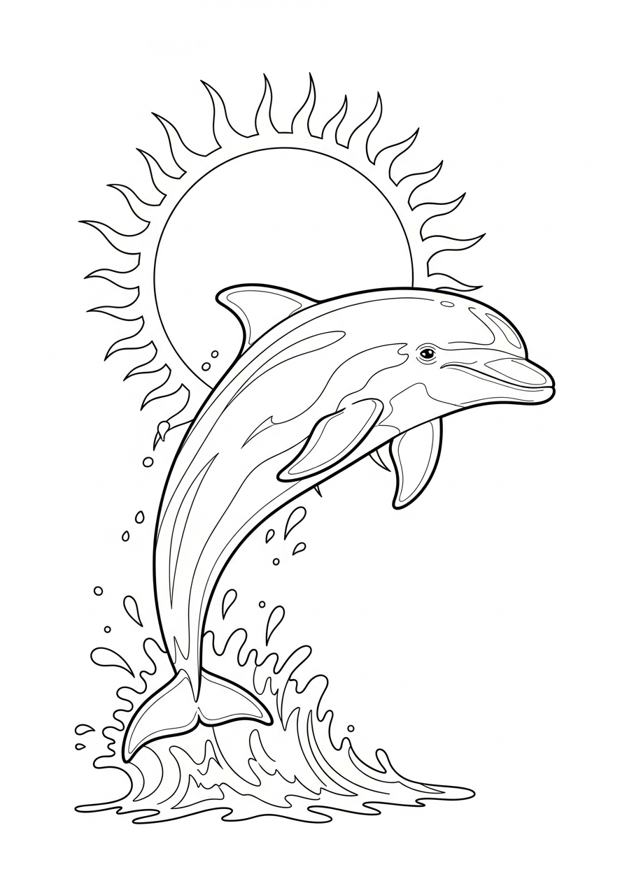 Dolphin Coloring Pages 28 Realistic jumping dolphin ocean coloring page