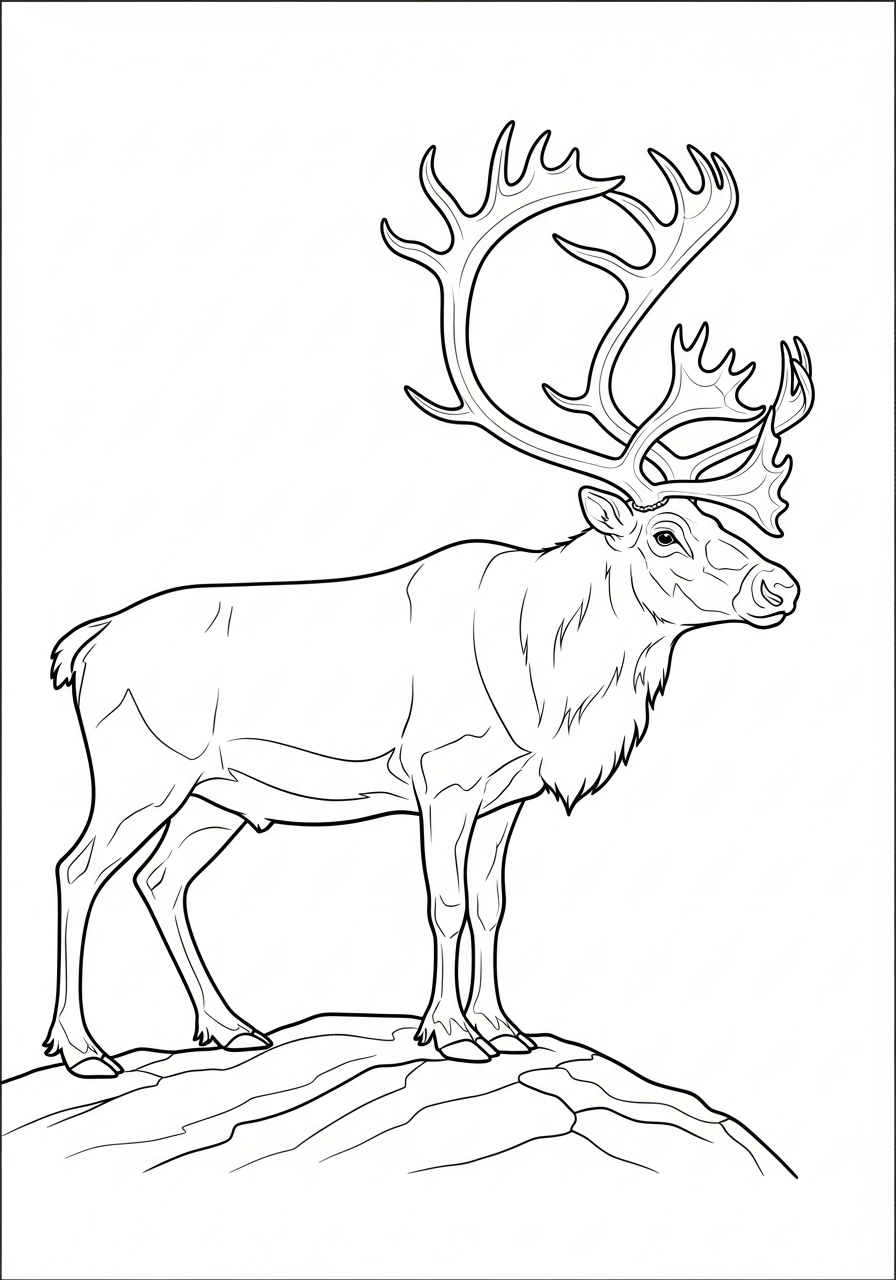 Reindeer Coloring Pages 13 Realistic male reindeer standing on rock coloring page