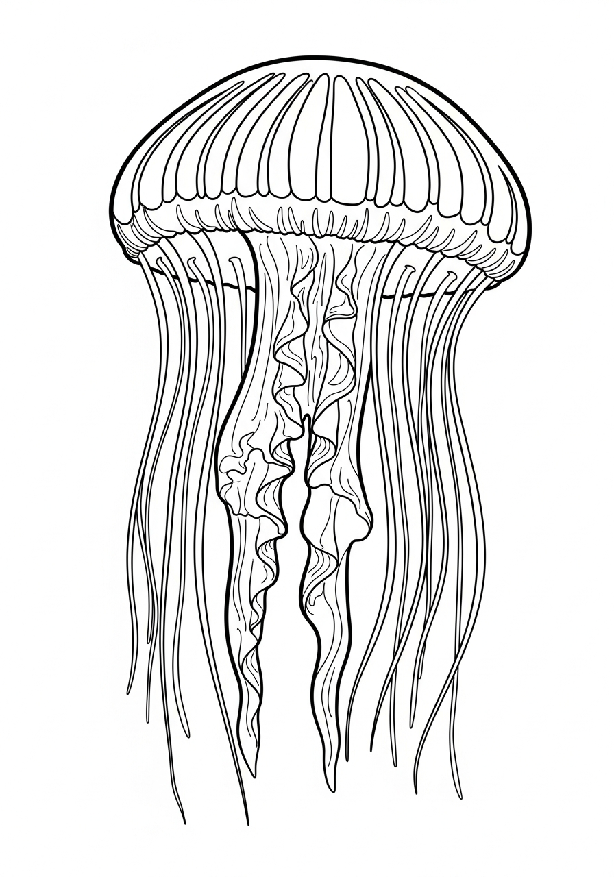 Jellyfish Coloring Pages 22 Realistic moon jellyfish swimming coloring page