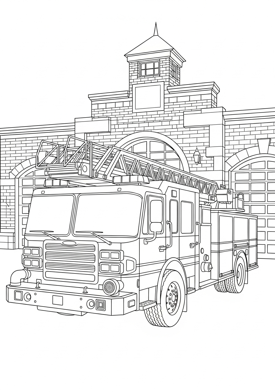 Fire Truck Coloring Pages 17 Realistic parked station fire truck coloring page