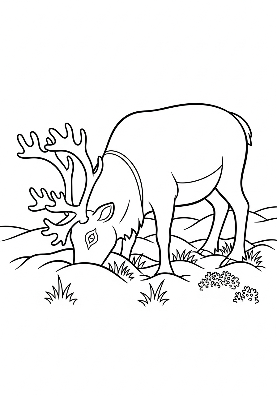 Reindeer Coloring Pages 15 Reindeer digging in snow for grass coloring page