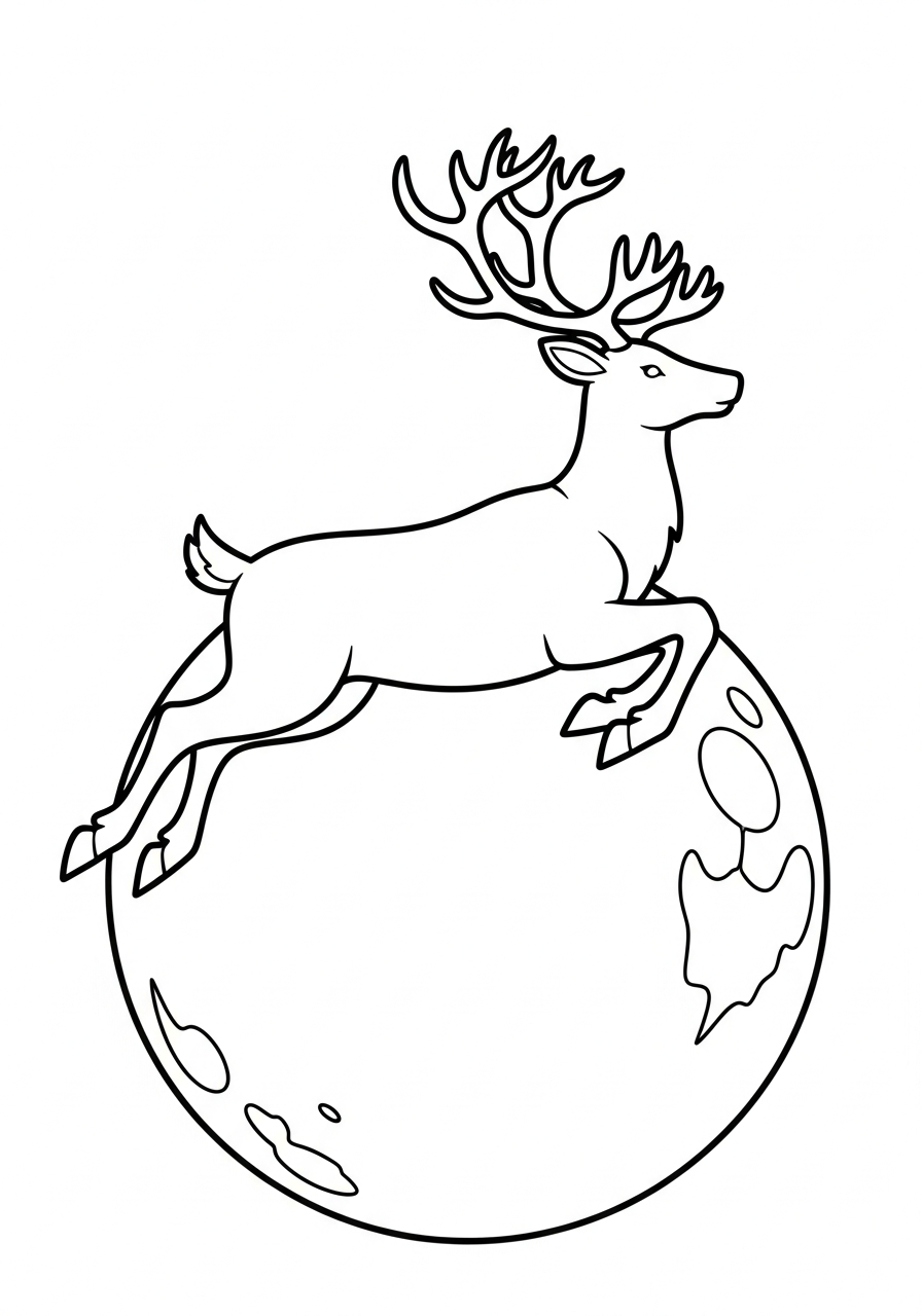 Reindeer Coloring Pages 18 Reindeer flying over full moon coloring page