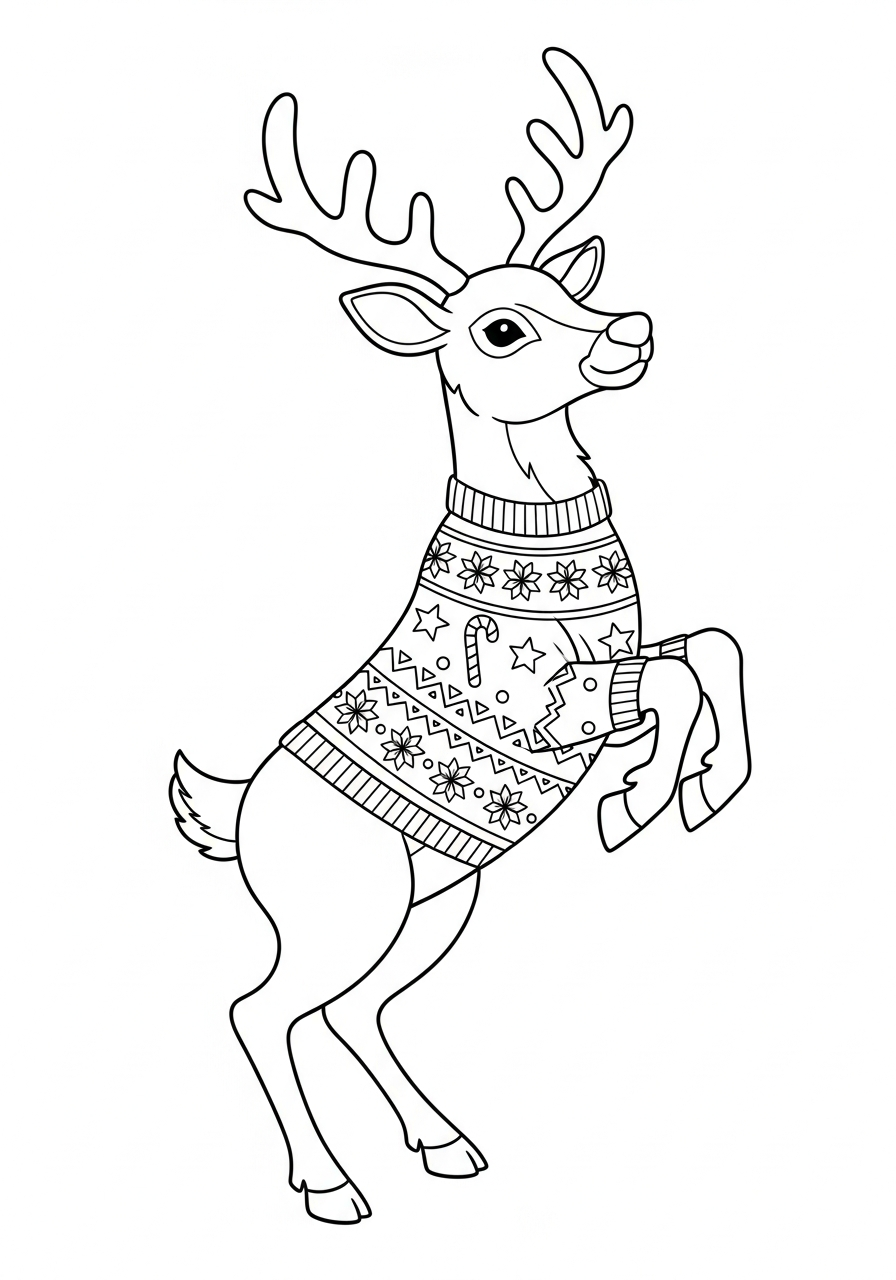 Reindeer Coloring Pages 24 Reindeer wearing ugly christmas sweater coloring page