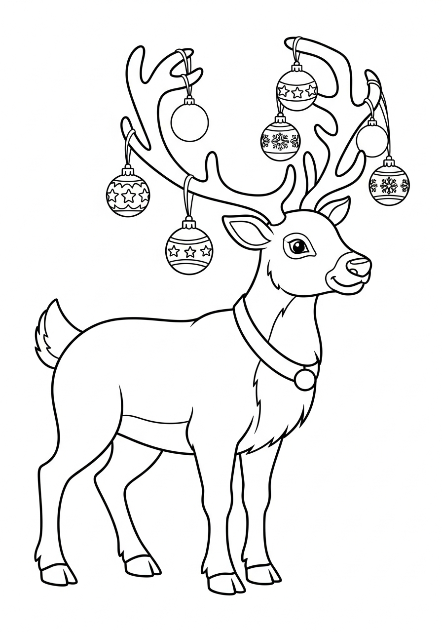 Reindeer Coloring Pages 26 Reindeer with ornaments on antlers coloring page