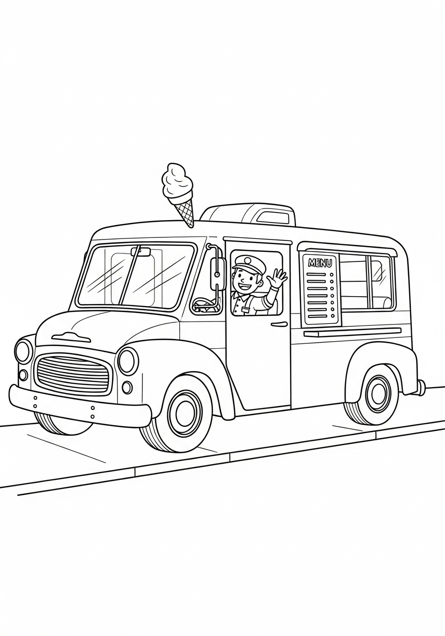Retro 1950s vintage ice cream truck coloring page