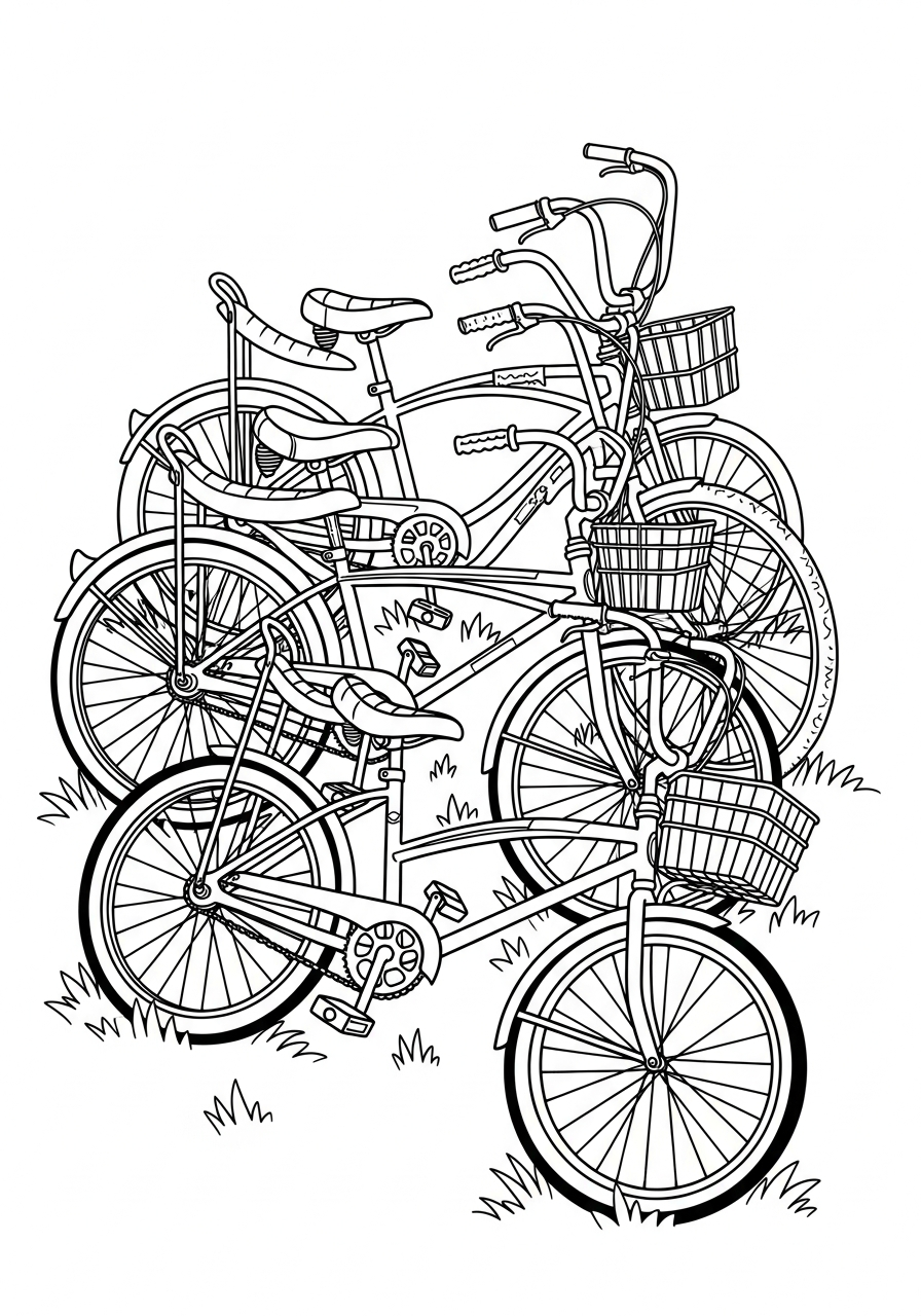 Stranger Things Coloring Pages 15 Retro bicycles on grass Stranger Things coloring page