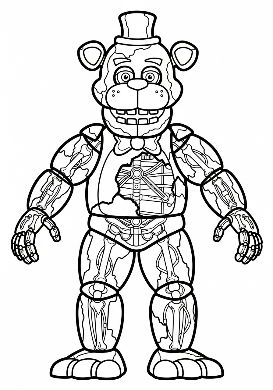 Freddy Fazbear Coloring Pages 24 Robot Freddy Fazbear blueprint schematic coloring page