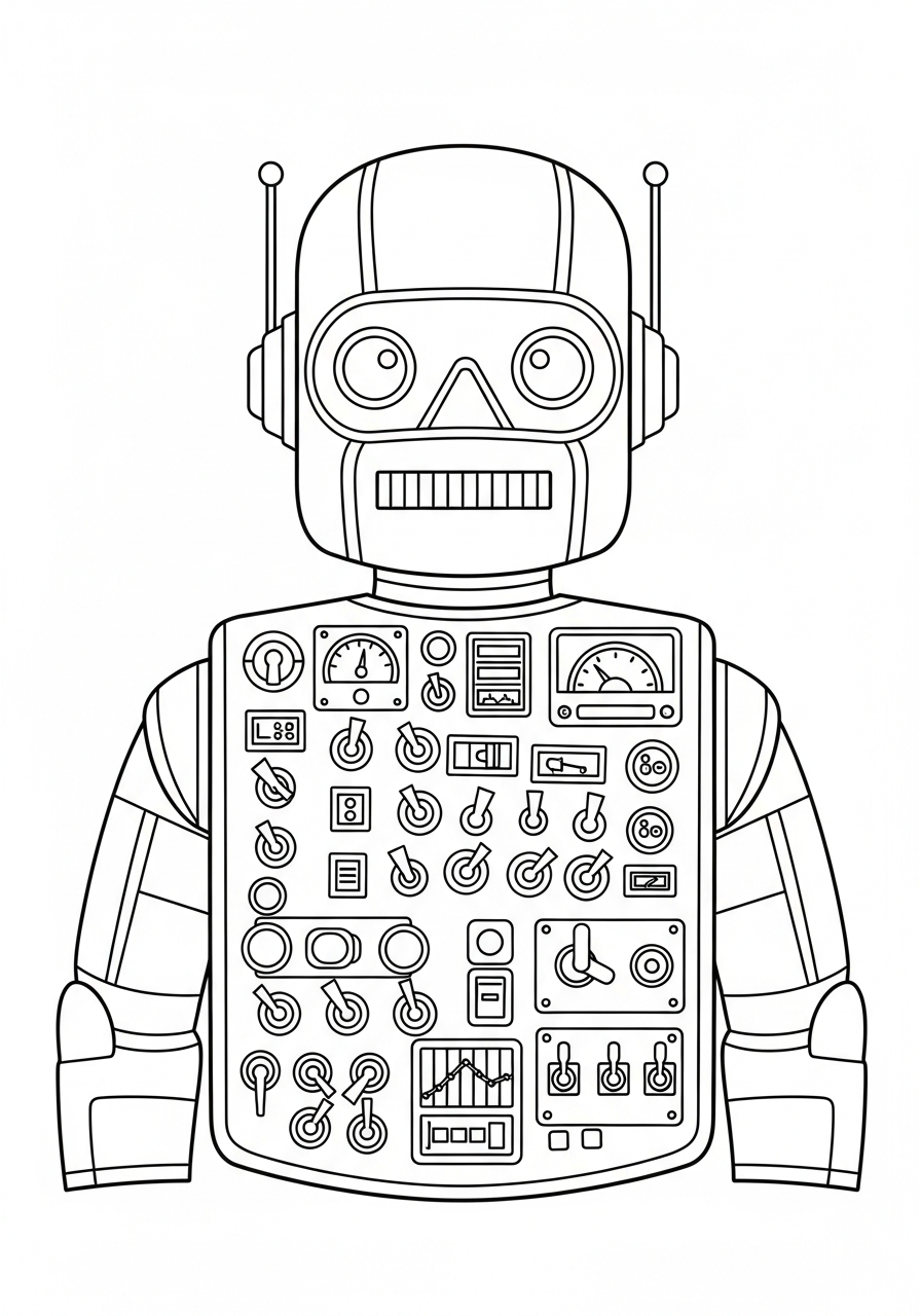 Robot Coloring Pages 29 Robot chest with buttons switches coloring page