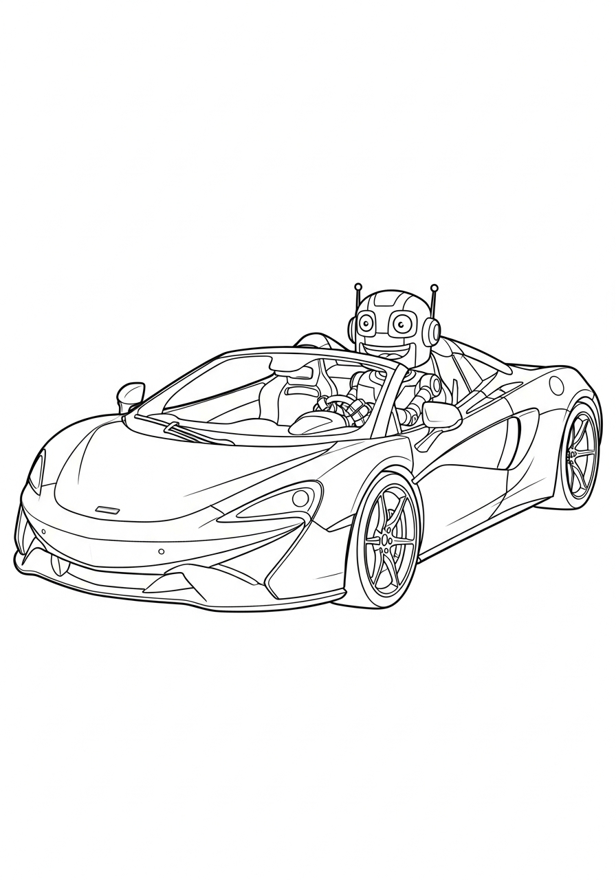 McLaren Coloring Pages 36 Robot driving McLaren convertible coloring page
