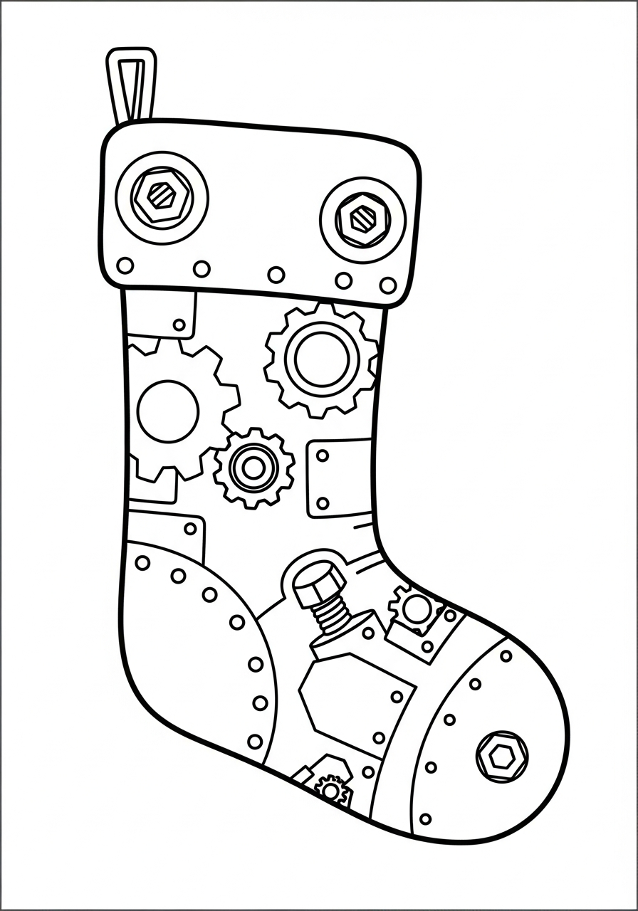 Robot gears mechanical Christmas Stocking coloring page