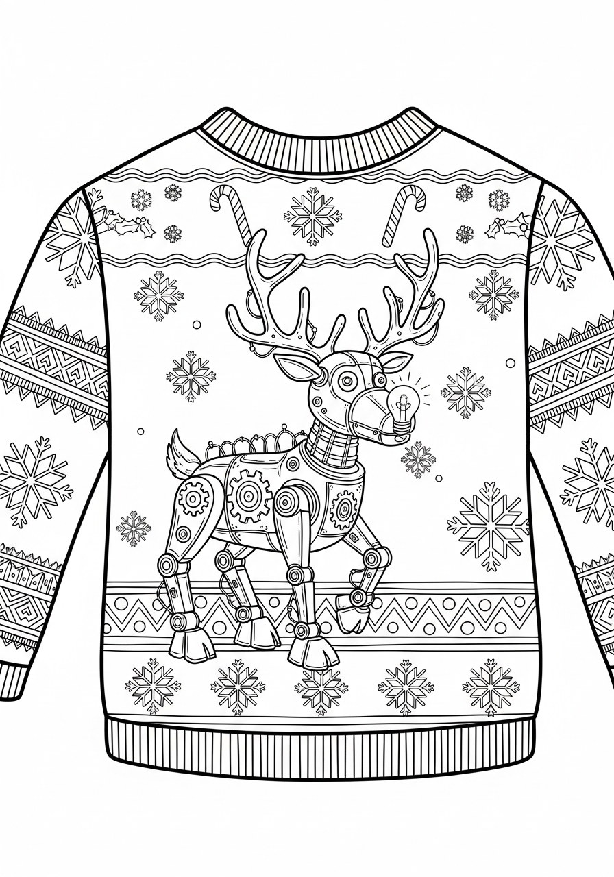 Ugly Christmas Sweater Coloring Pages 20 Robot reindeer ugly Christmas sweater coloring page