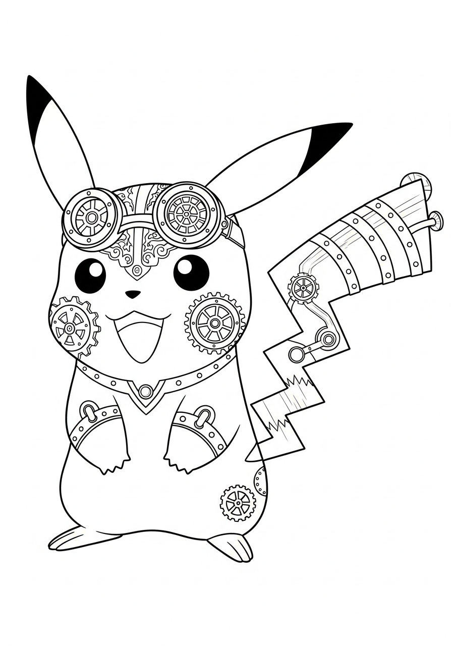 Pikachu Coloring Pages 26 Robot steampunk Pikachu style coloring page
