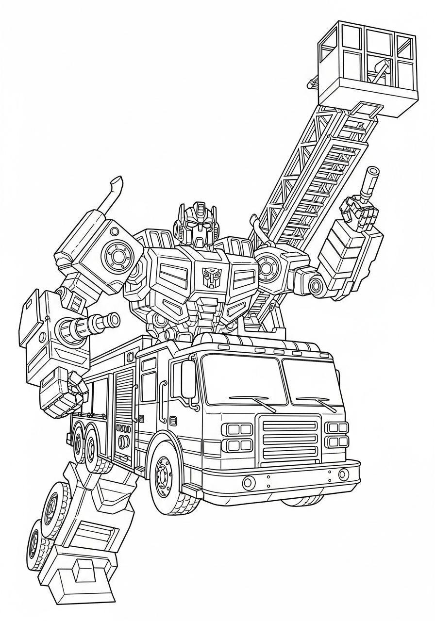 Fire Truck Coloring Pages 19 Robot transforming into fire truck coloring page