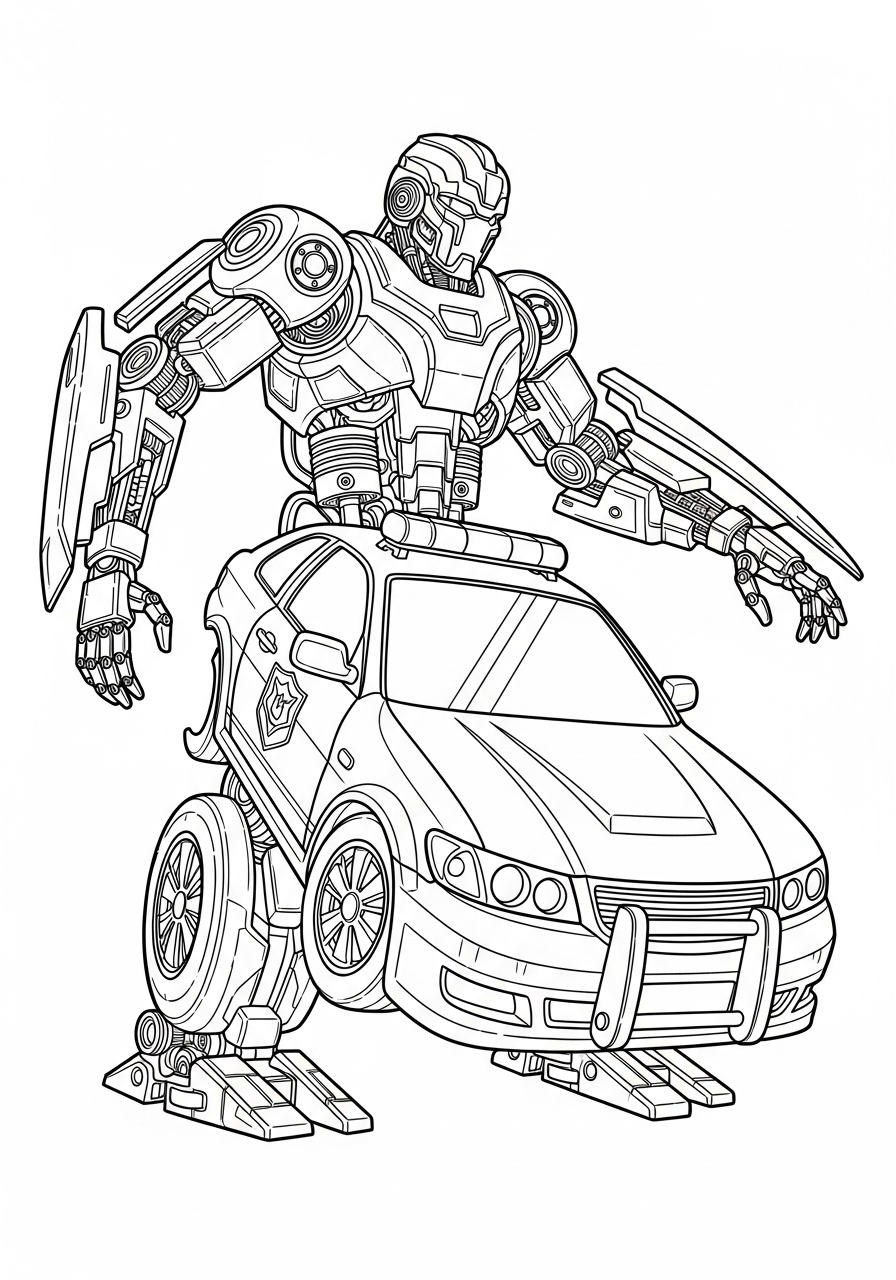 Police Car Coloring Pages 24 Robot transforming into police car coloring page
