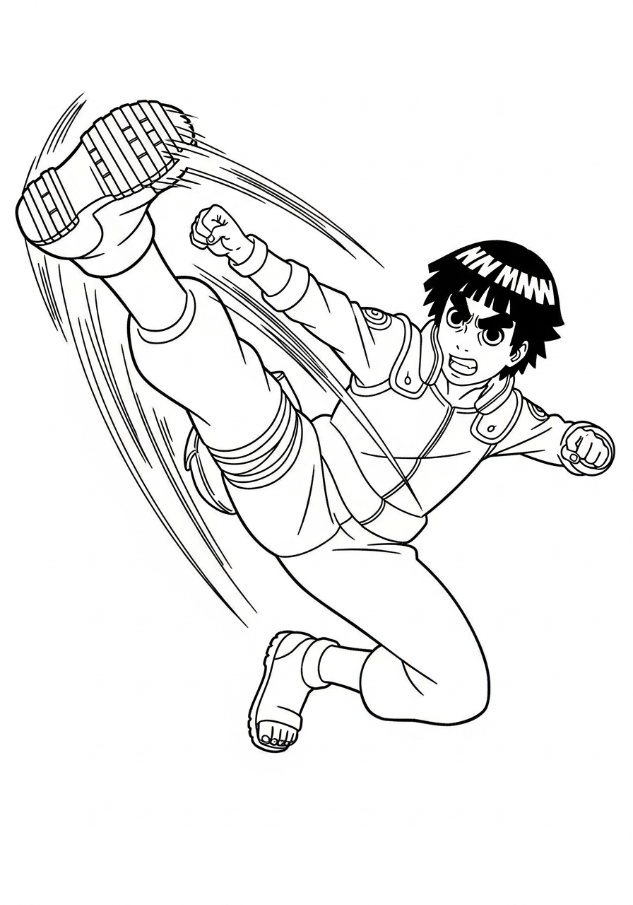 Naruto Coloring Pages 20 Rock Lee high flying kick coloring page
