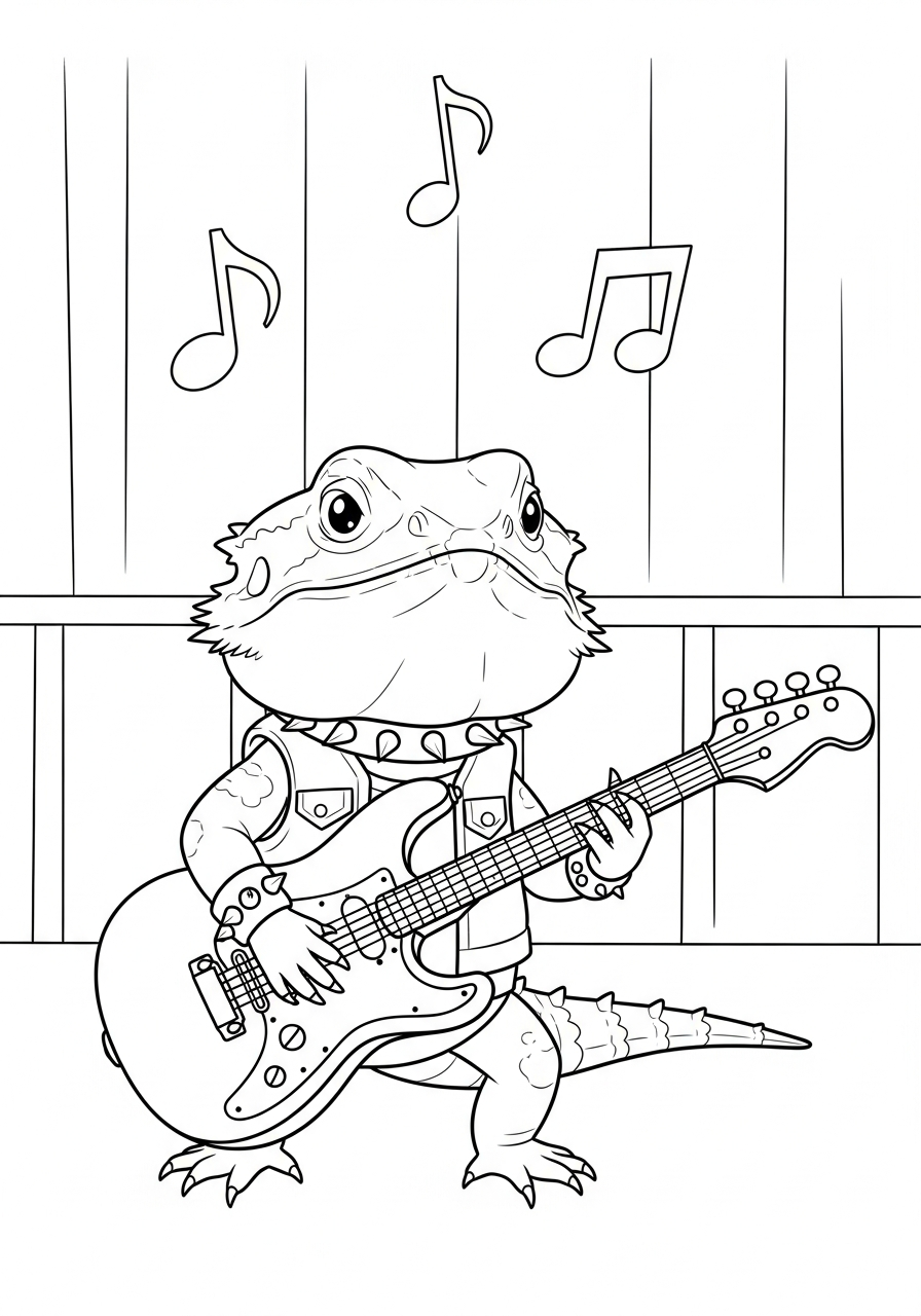 Bearded Dragon Coloring Pages 31 Rockstar Bearded Dragon playing guitar coloring page