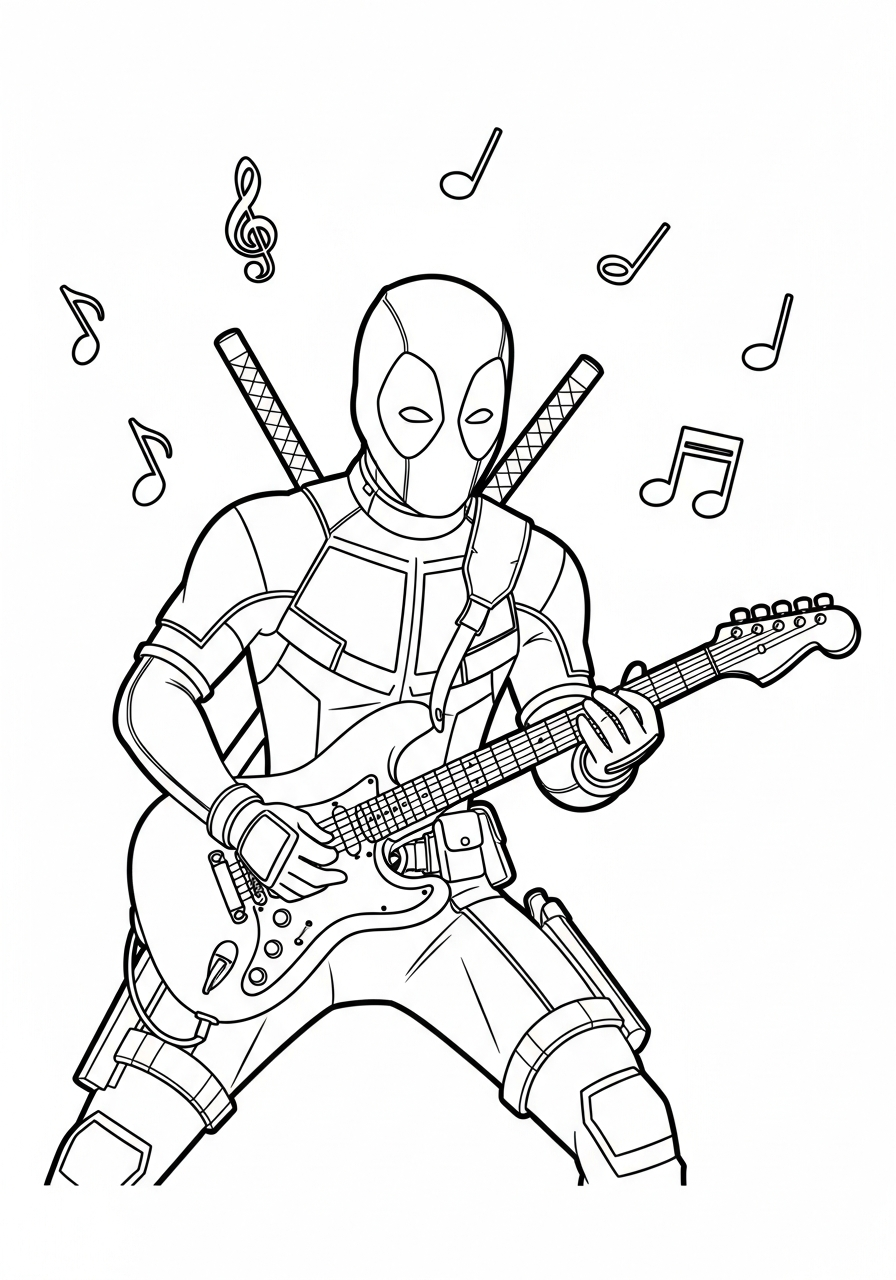 Deadpool Coloring Pages 39 Rockstar Deadpool playing electric guitar coloring page