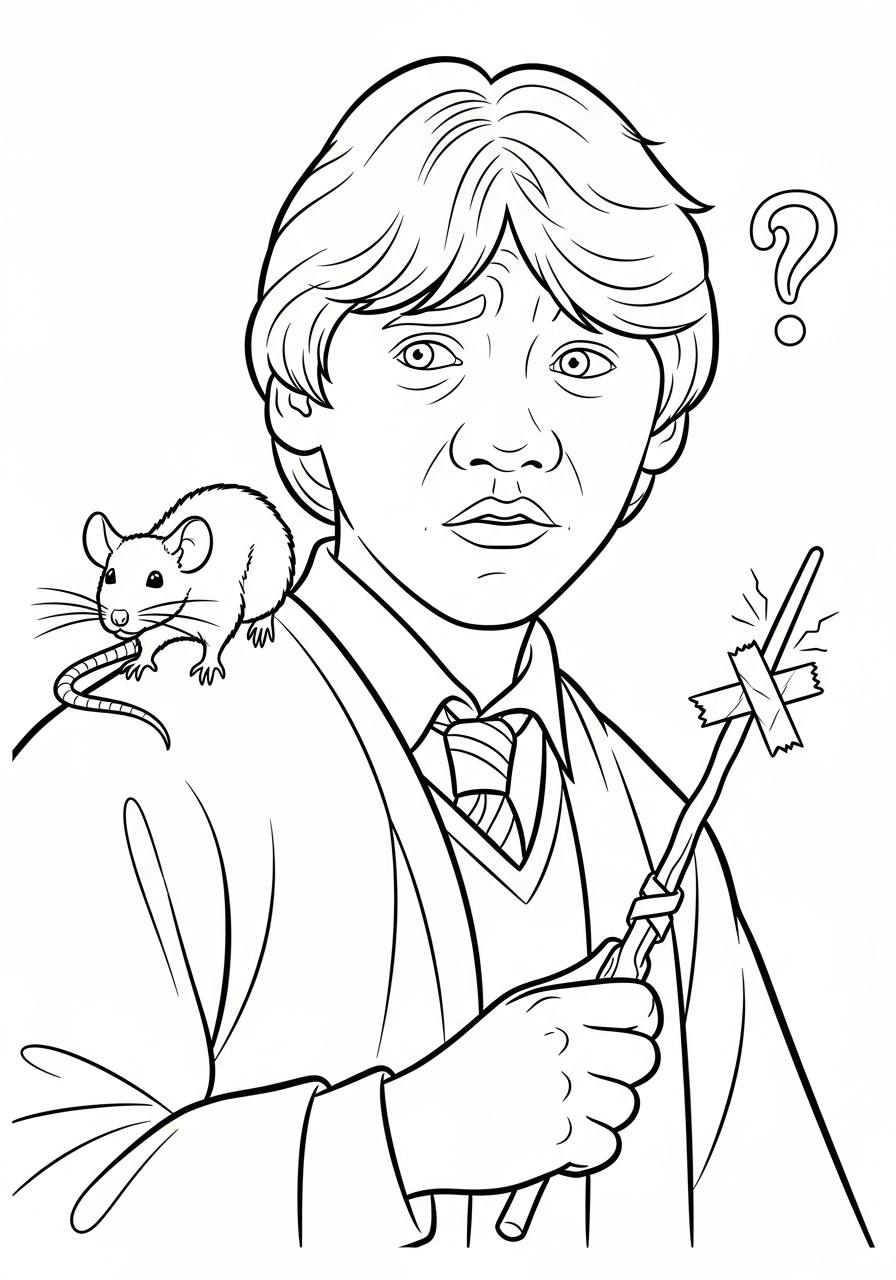 Harry Potter Coloring Pages 30 Ron Weasley with Scabbers rat coloring page