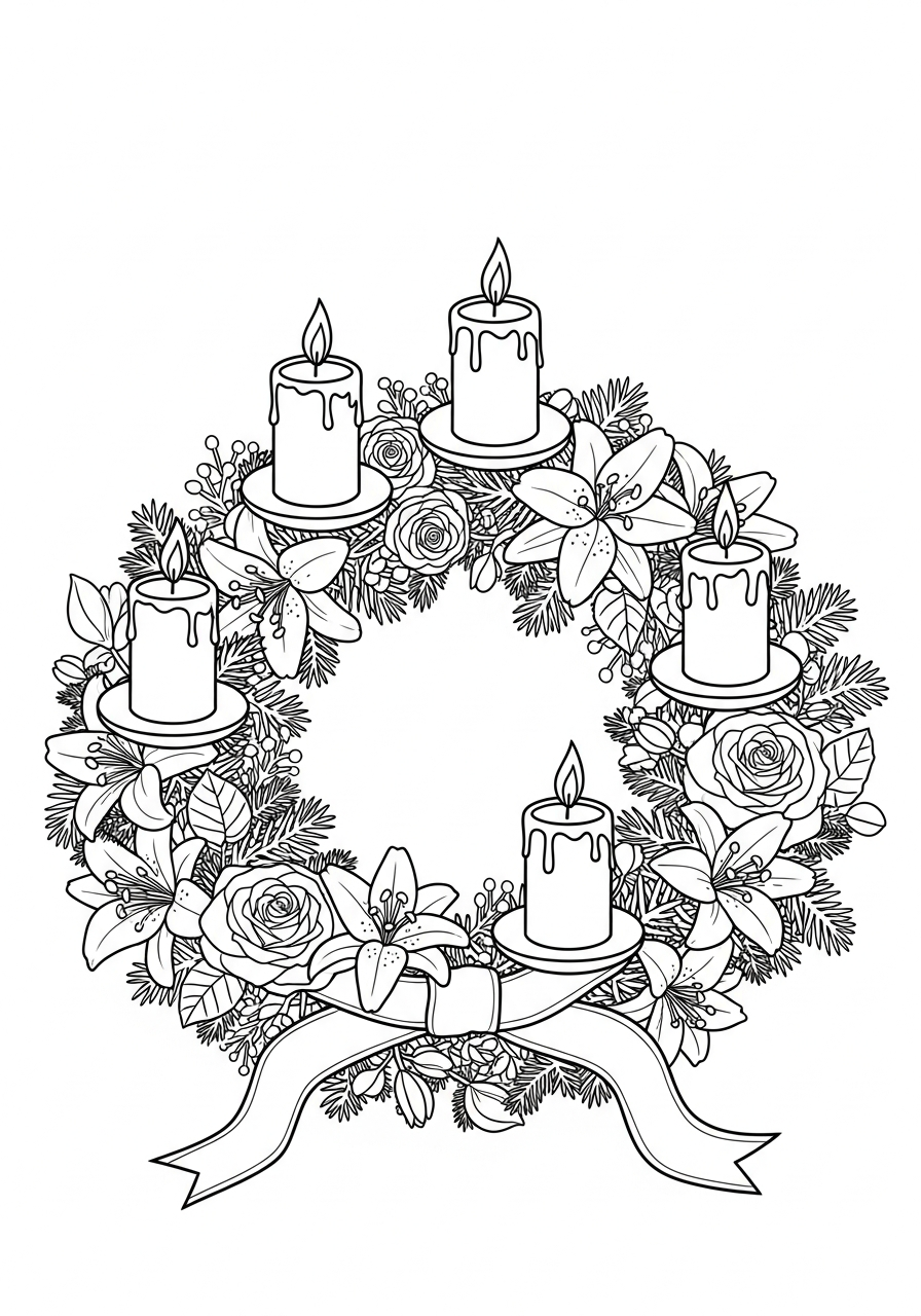 Advent Wreath Coloring Pages 23 Rose and lily Advent Wreath coloring page